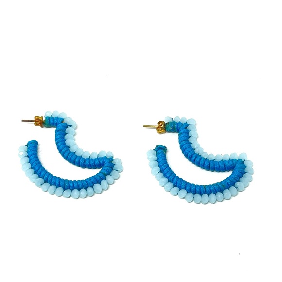 New Anthropologie Beaded Earrings Yellow Blue - Picture 2 of 8